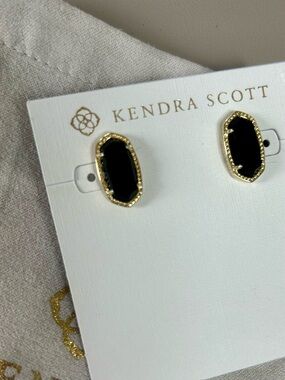 Kendra Scott Black Onyx and Gold Faceted Elisa Studs - New With Tags & Pouch bag